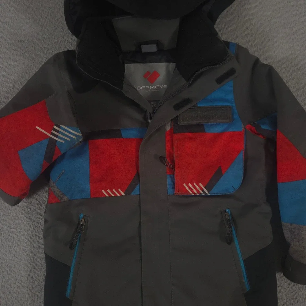 Obermeyer Jacket Boys XS 6-7 Multi Outland Colorblock Geometric Hooded Ski Coat